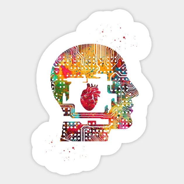 Circuit Man head with heart Sticker by erzebeth